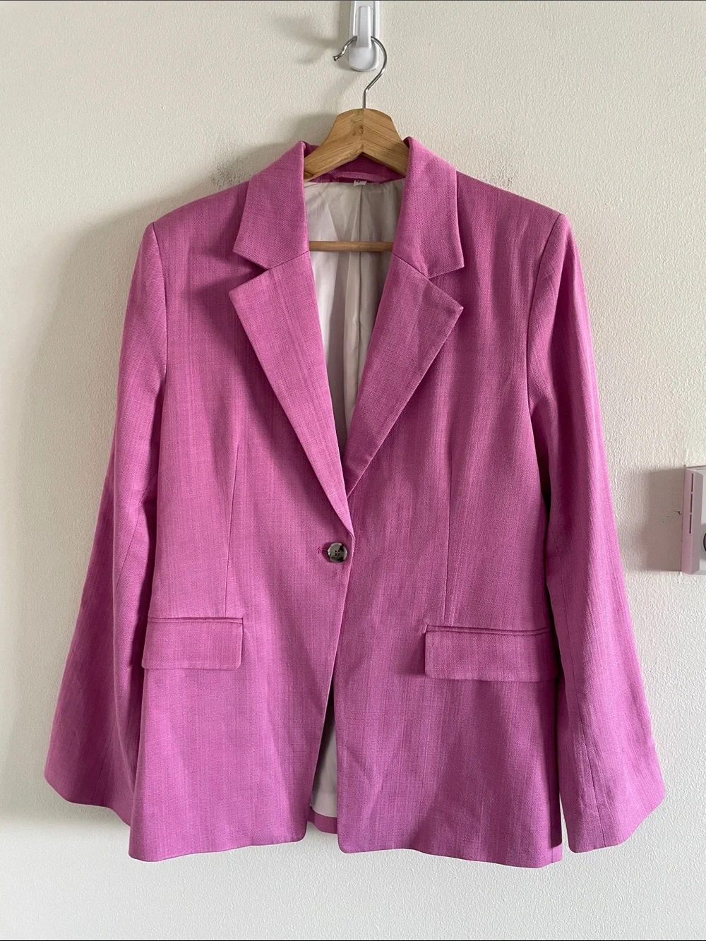 & Other Stories Single Breasted Fitted Waist Blazer Women 6 Italian Fabric Pink